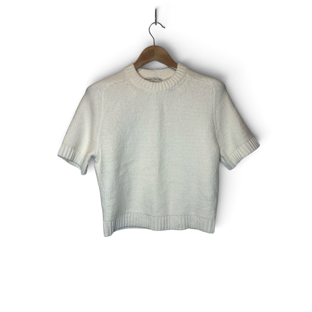 Abercrombie & Fitch Womens S Cream Cotton Knit Short Sleeve Sweater Top